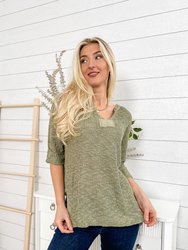 Drop Shoulder 3/4 Length Sweater - Olive Green