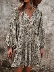 Drop Shoulder Cheetah Print Dress - Beige