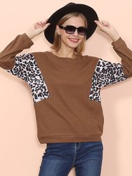 Drop Shoulder Two Tone Leopard Sweater