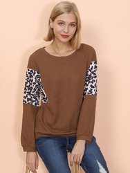 Drop Shoulder Two Tone Leopard Sweater