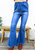 Elastic Waist Distressed Flared Long Bell Bottom Denim Jeans - Blue
