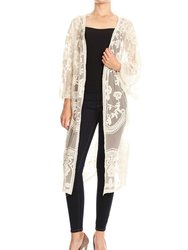 Embroidered Floral Butterfly Kimono Cover Up Cardigan - Beige
