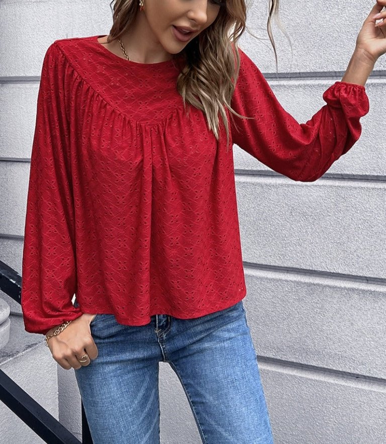Eyelet Triangle Detail Blouse - Red