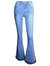 Floral Daisy Embroidered Mid Rise Bell Bottom Flare Frayed Hem Jeans - Blue