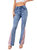Floral Daisy Embroidered Mid Rise Bell Bottom Flare Frayed Hem Jeans - Flag