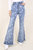 Floral Daisy Embroidered Mid Rise Bell Bottom Flare Frayed Hem Jeans - Star Blue