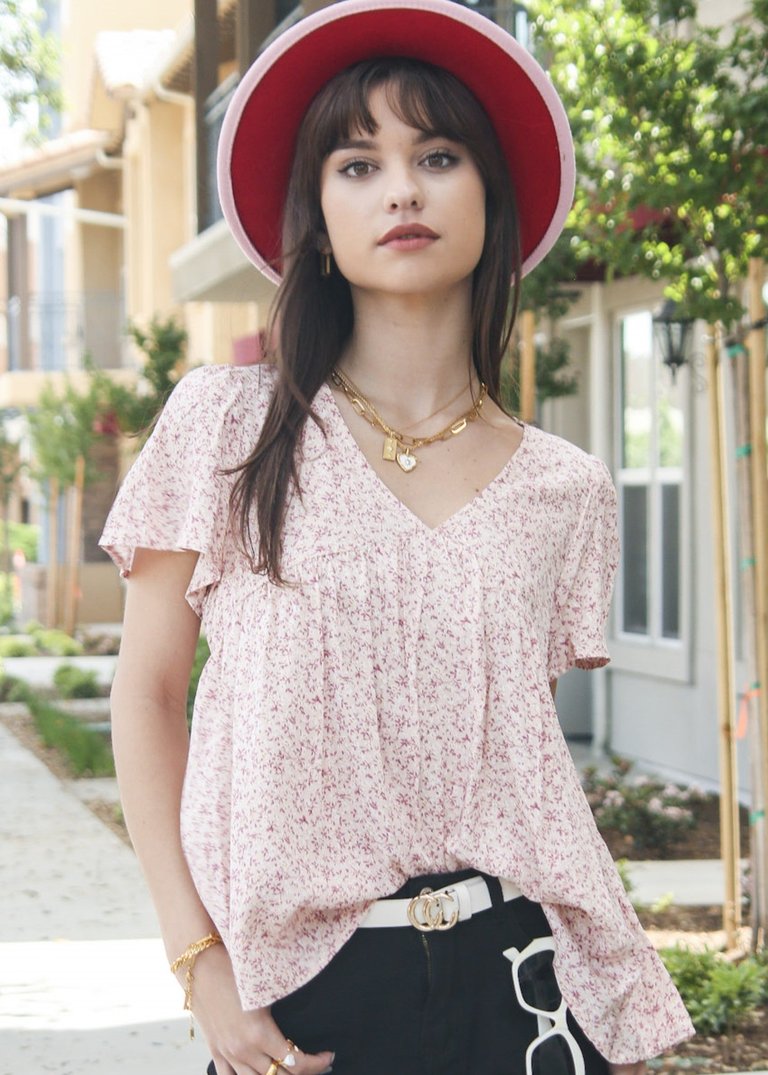 Floral Print Light Blouse - Pink