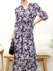 Floral Print Light Wrap Dress - Black