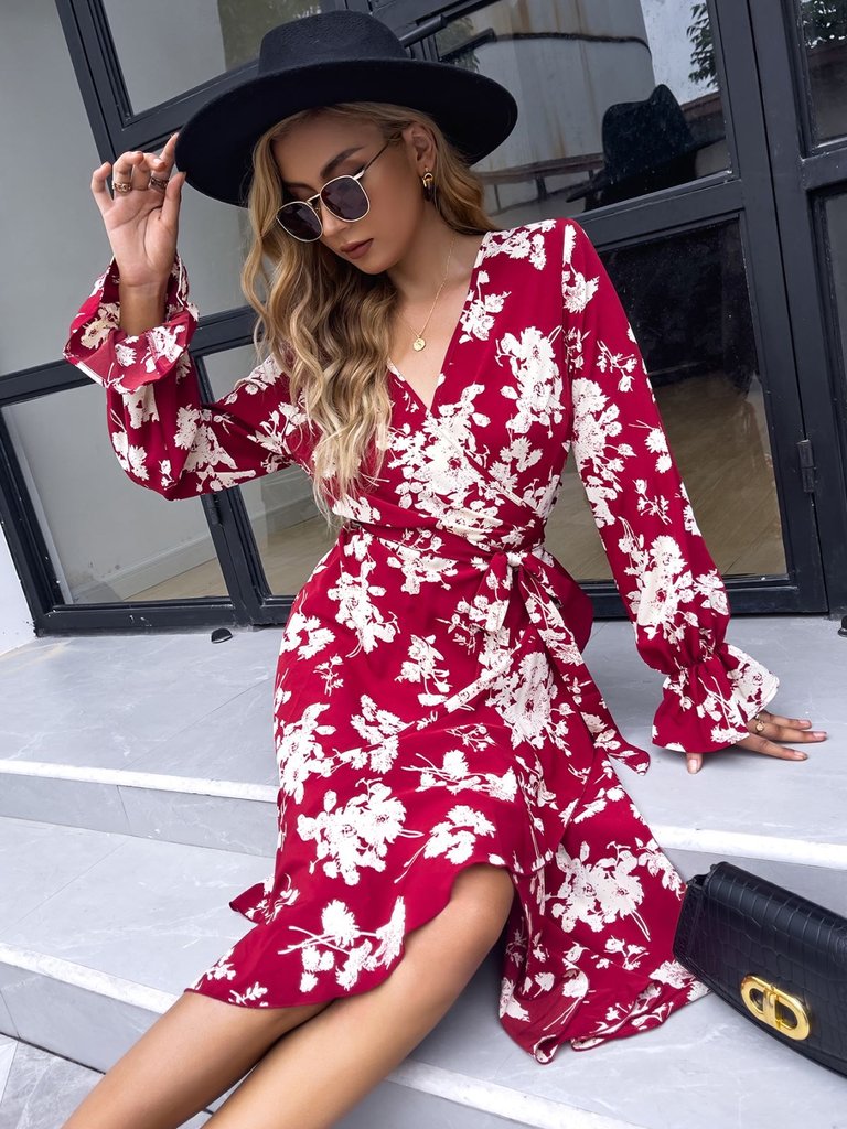 Floral Print Wrap Dress