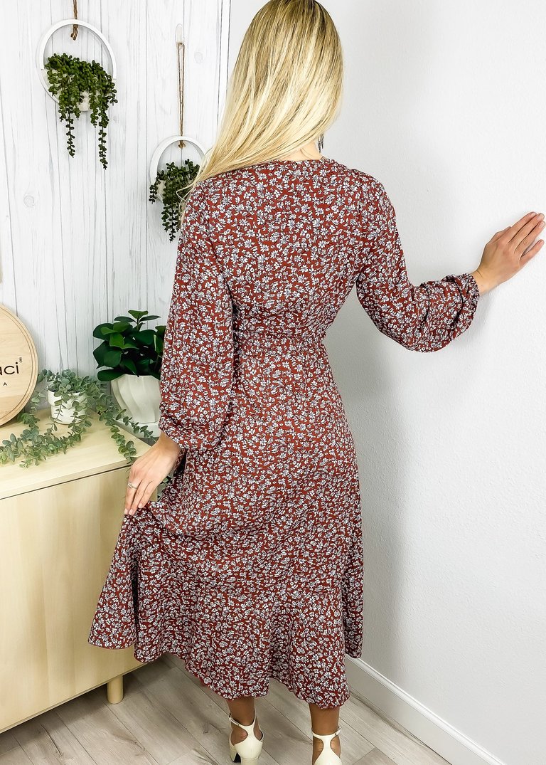 Floral Print Wrap Midi Dress