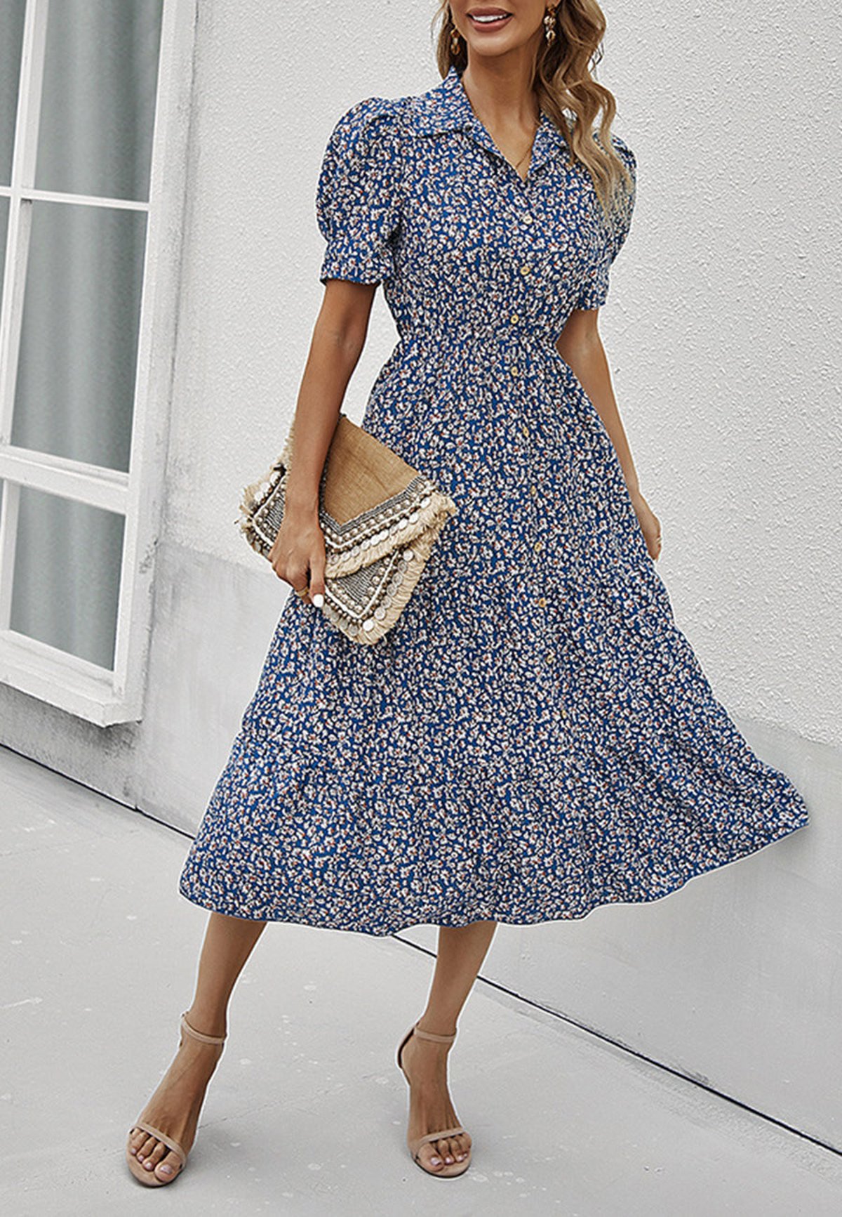 ANNA-KACI Polka Dot Puff Sleeve Dress - Red