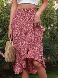 Floral Ruffle Wrap Skirt