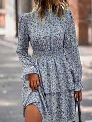 Floral Shirred Neck Tiered Dress