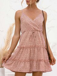 Floral Surplice Neck Dress - Pink