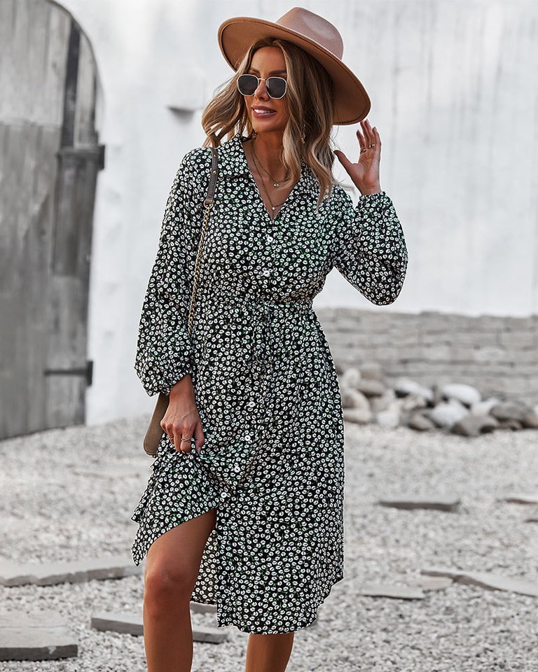 Floral Tie Waist Shirt Dress