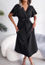 Flutter Sleeve Pleated Wrap Dress - Black