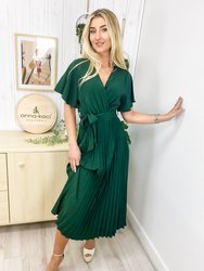 Flutter Sleeve Pleated Wrap Dress