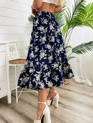 Gartered Floral Print Midi Skirt