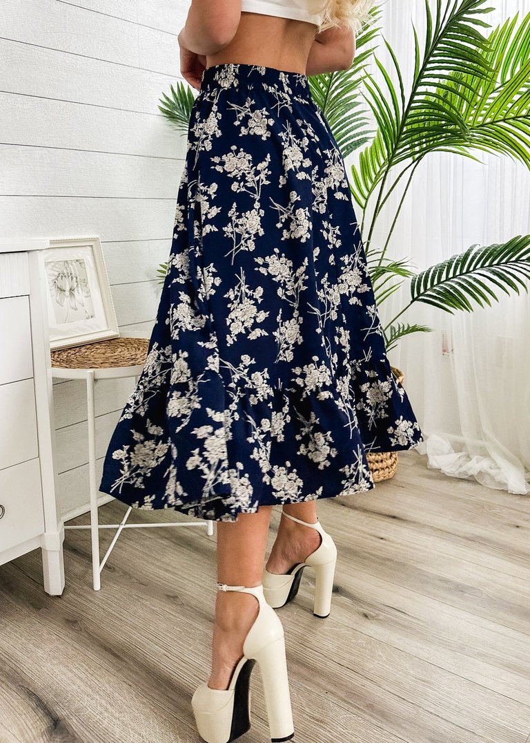 Gartered Floral Print Midi Skirt