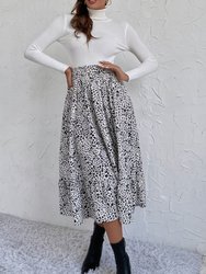 Gartered Floral Print Midi Skirt - White