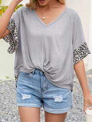 Gathered Front Dot Back Top - Gray
