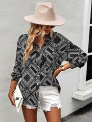 Geometric Bandana Print Button Blouse