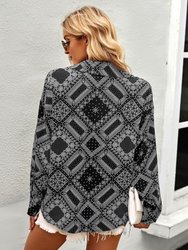 Geometric Bandana Print Button Blouse