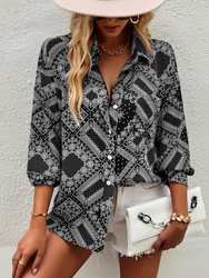 Geometric Bandana Print Button Blouse