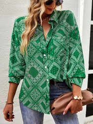 Geometric Bandana Print Button Blouse