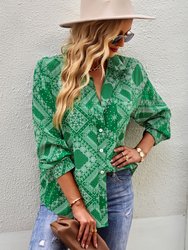 Geometric Bandana Print Button Blouse