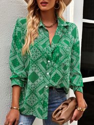 Geometric Bandana Print Button Blouse