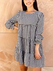 Gingham Long Sleeve Tiered Dress