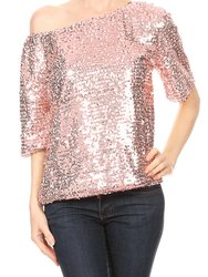 Glam Off-Shoulder Sequin Top - Pink