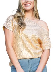 Glam Off-Shoulder Sequin Top - Rose Gold (Small Sequins)