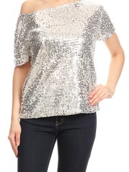 Glam Off-Shoulder Sequin Top - Silver