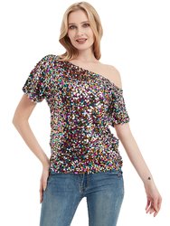 Glam Off-Shoulder Sequin Top - Multicolored