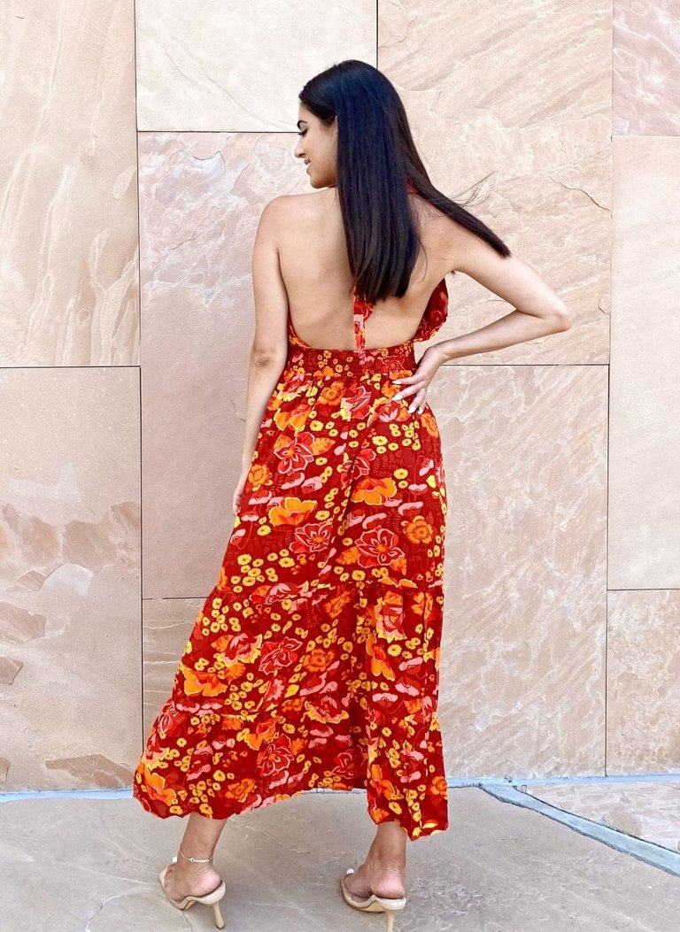 Halter Neck Floral Maxi Dress