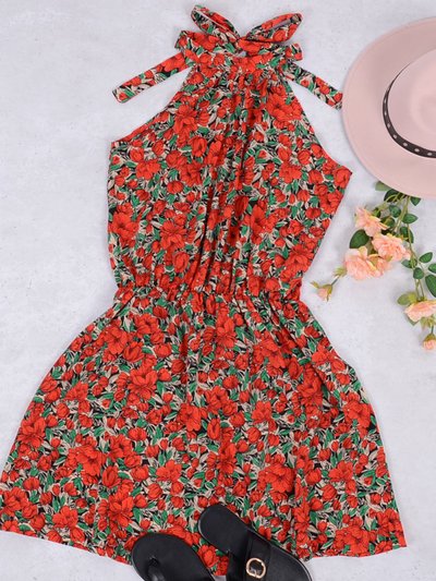 Anna-Kaci Halter Neck Tie Back Boho Floral Print Sleeveless Elastic Waist Mini Dress product