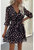 Heart Print Surplice Neck Dress - Black