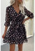 Heart Print Surplice Neck Dress - Black