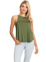 High Crewneck Casual Racerback Sleeveless Tank Top - Green