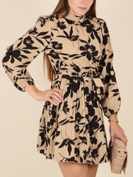 High Neck Floral Pleated Dress