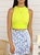 High Neck Open Back Ribbon Tie Cropped Tank - Neon Lime Green