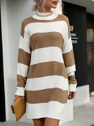 High Neck Striped Sweater Dress