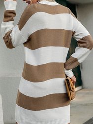 High Neck Striped Sweater Dress