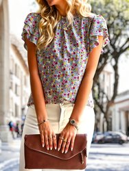 High Neck Tiered Sleeve Blouse