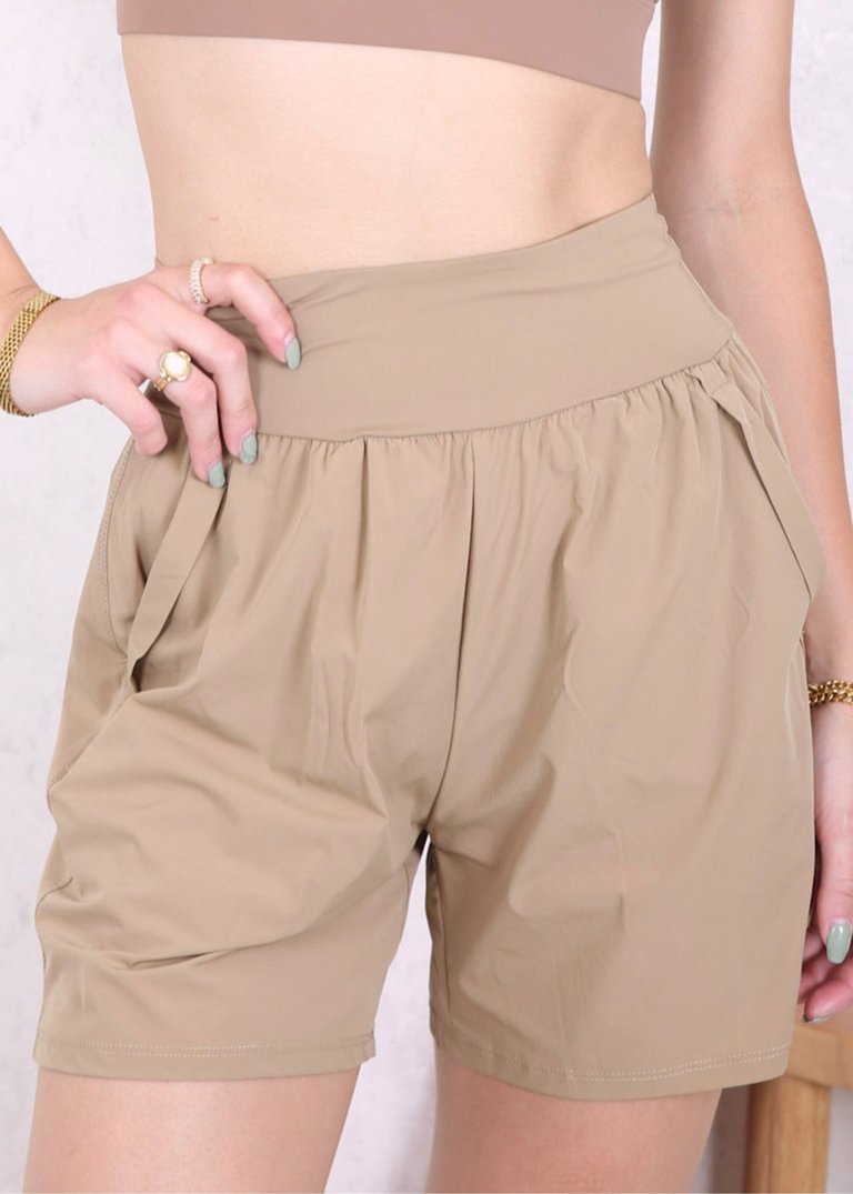 High Waist Bermuda Sports Shorts - Beige