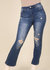 High Waist Distressed Flared Jeans - Navy
