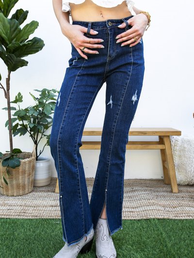 Anna-Kaci High Waist Distressed Slit Denim Jeans Long Pants With Pockets product