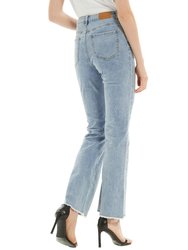 High Waist Distressed Slit Denim Jeans Long Pants With Pockets